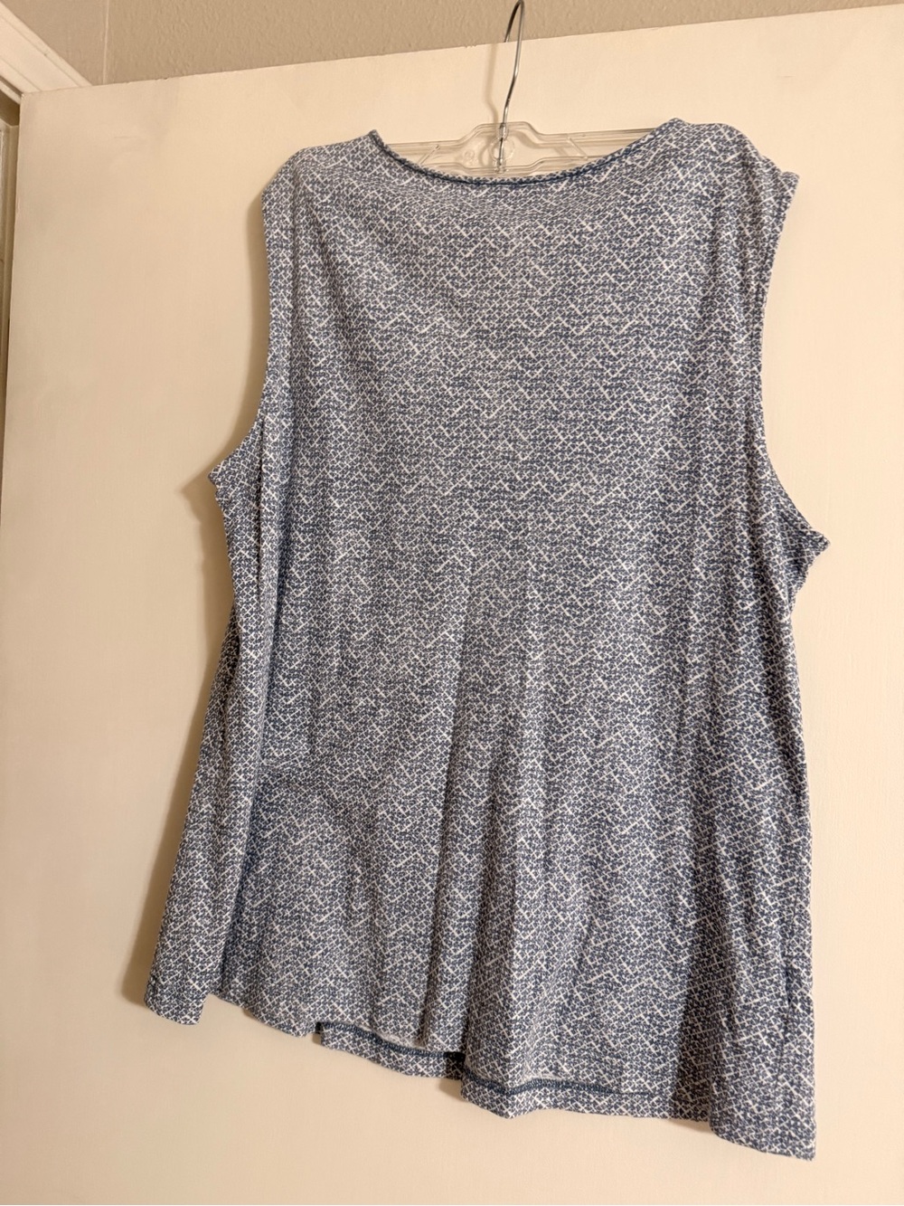 Eddie Bauer Blue Printed Tank Top with Cream Crochet V-Neck
